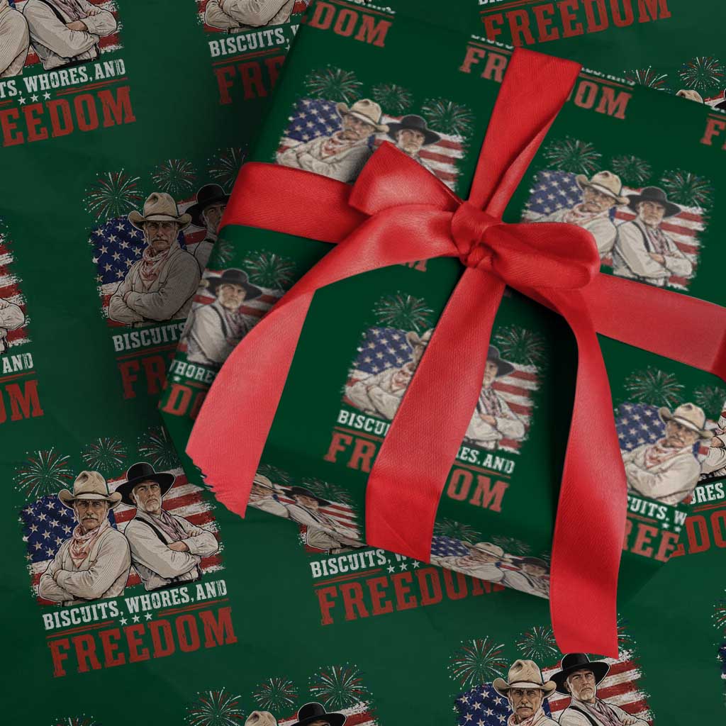 Biscuits Whores And Freedom Funny Western Cowboy 4th of July Wrapping Paper Roll TS11 Green Print Your Wear