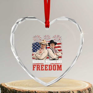 Biscuits Whores And Freedom Funny Western Cowboy 4th of July Heart Crystal Glass Ornament