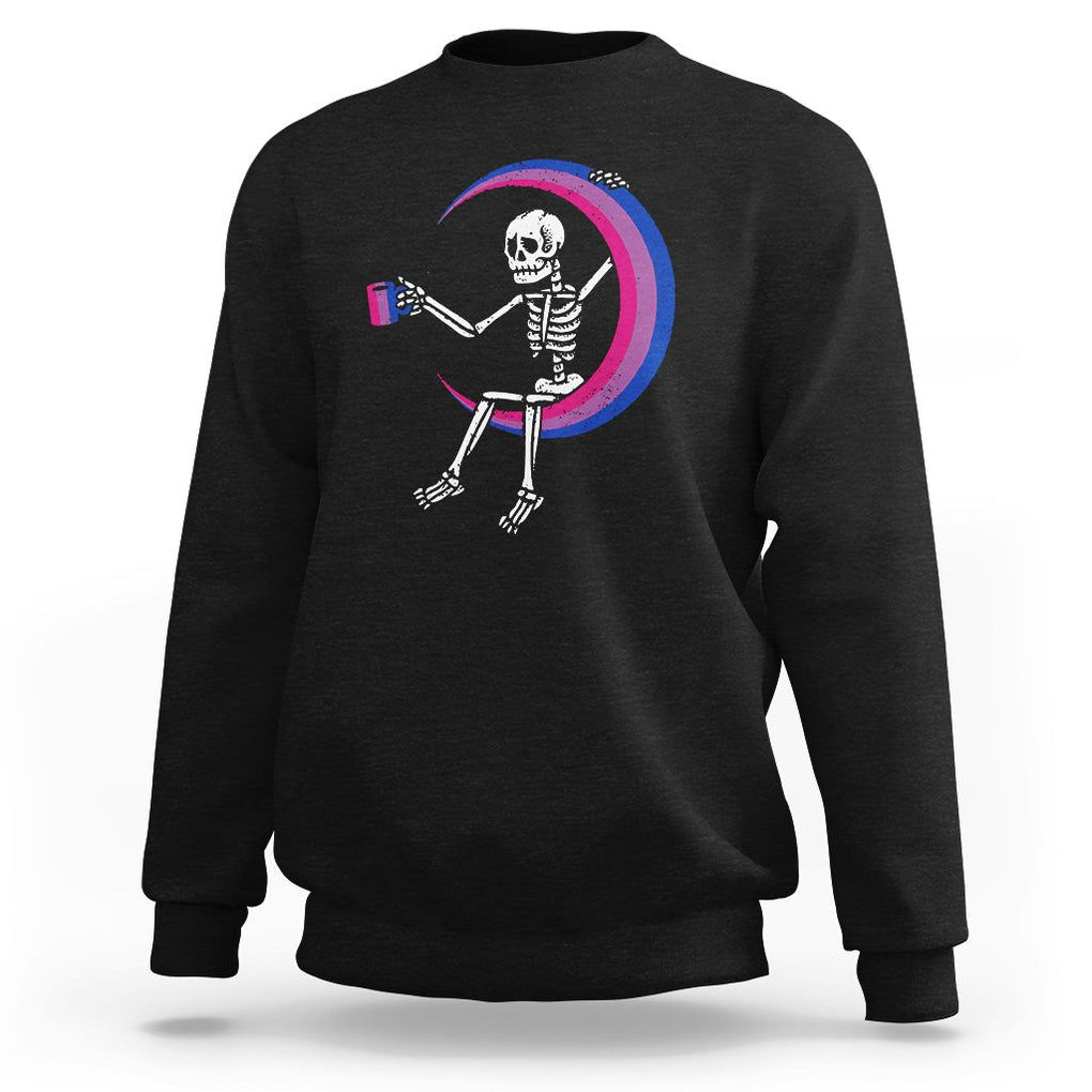 Bisexual Pride Sweatshirt Skeleton Drinking Coffee LGBTQ Bi Flag TS09 Black Printyourwear