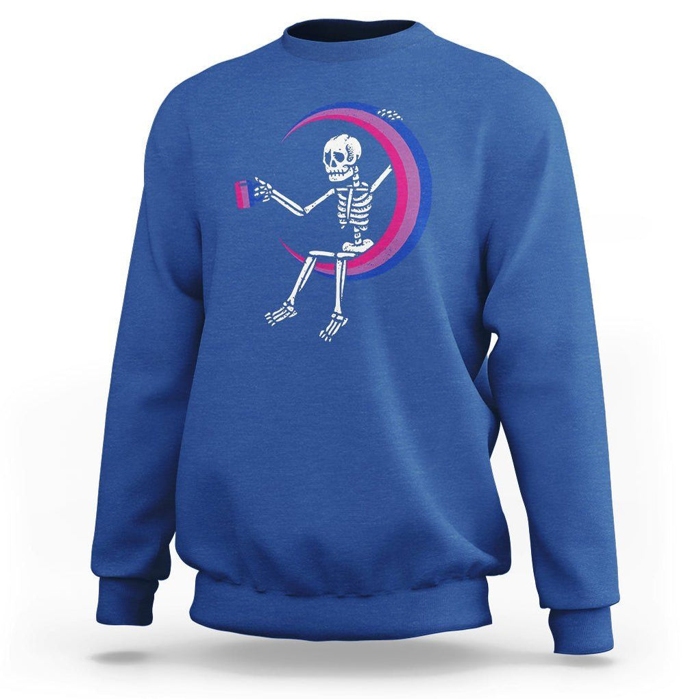 Bisexual Pride Sweatshirt Skeleton Drinking Coffee LGBTQ Bi Flag TS09 Royal Blue Printyourwear