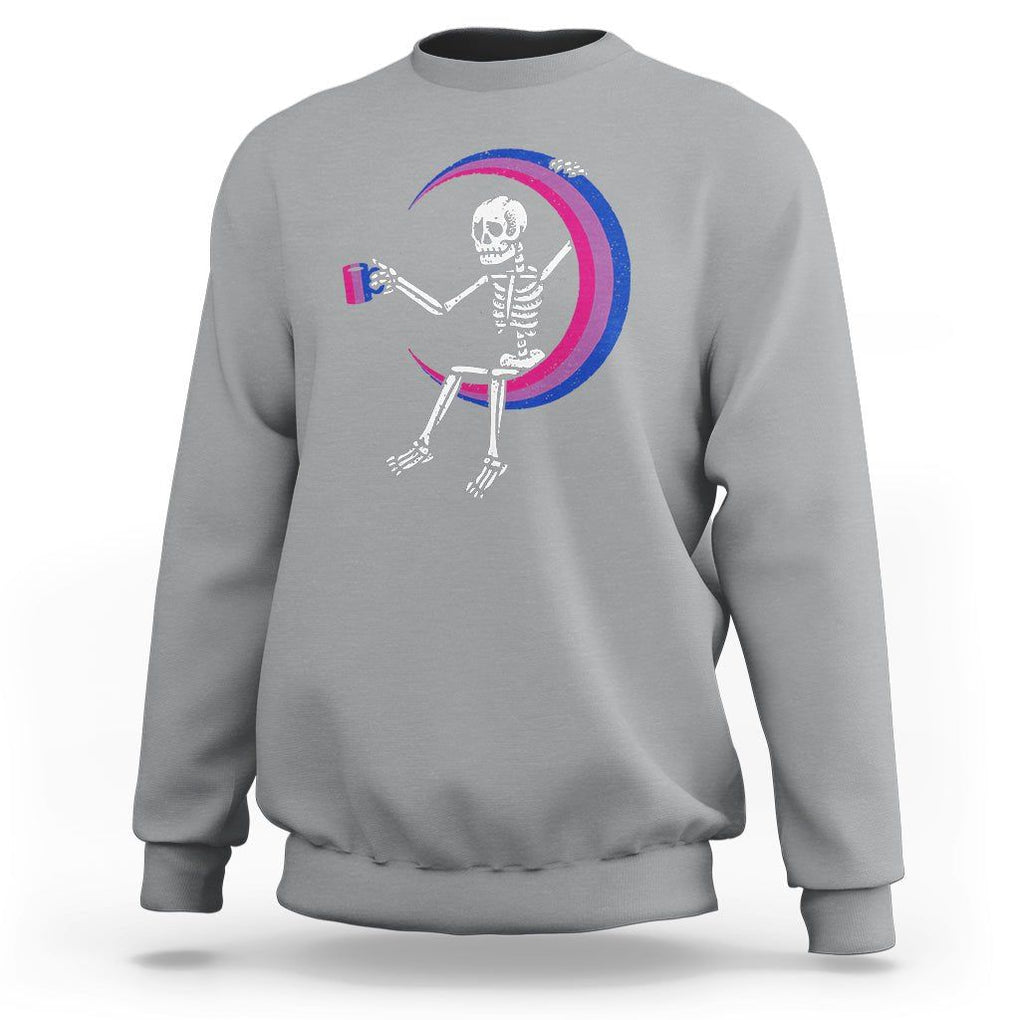 Bisexual Pride Sweatshirt Skeleton Drinking Coffee LGBTQ Bi Flag TS09 Sport Gray Printyourwear