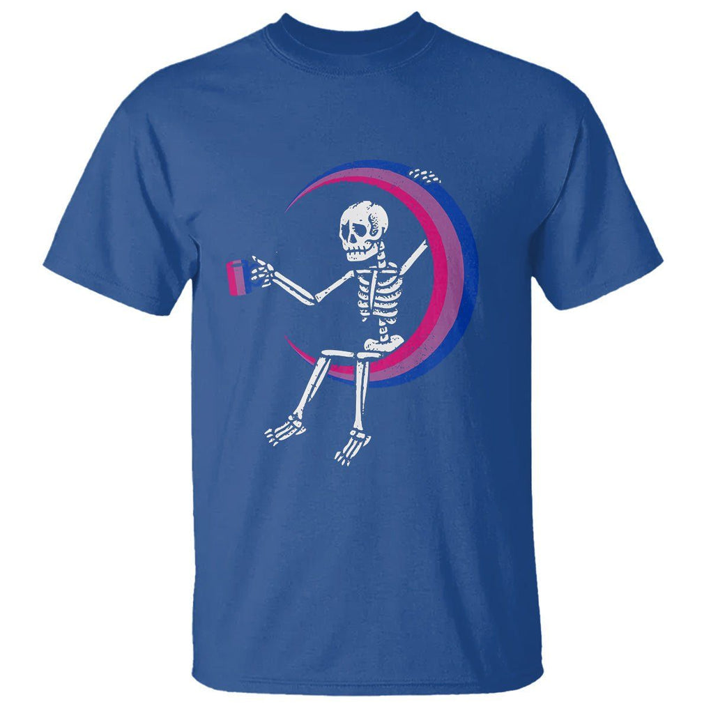 Bisexual Pride T Shirt Skeleton Drinking Coffee LGBTQ Bi Flag TS09 Royal Blue Printyourwear