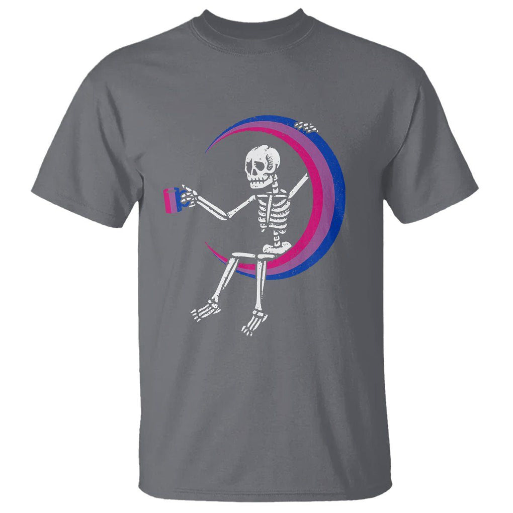 Bisexual Pride T Shirt Skeleton Drinking Coffee LGBTQ Bi Flag TS09 Charcoal Printyourwear
