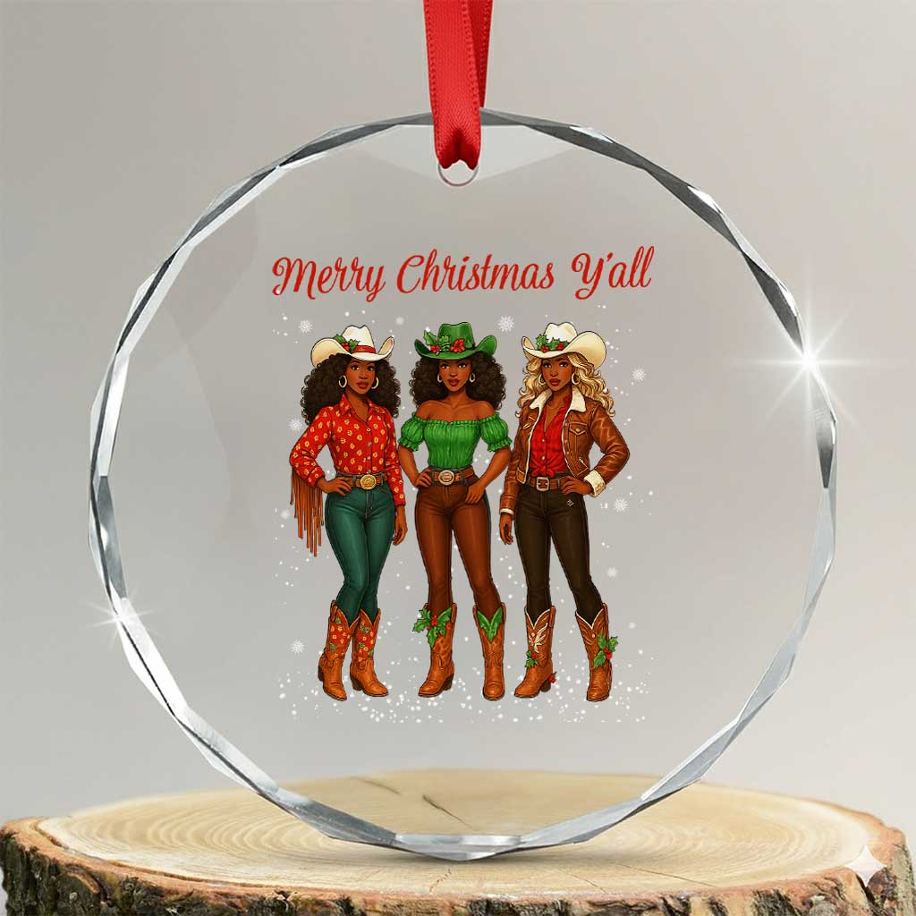 Black African American Cowgirl Christmas Crystal Glass Ornament Retro Western Howdy TS14 Transparent Glass 3'' Circle Print Your Wear
