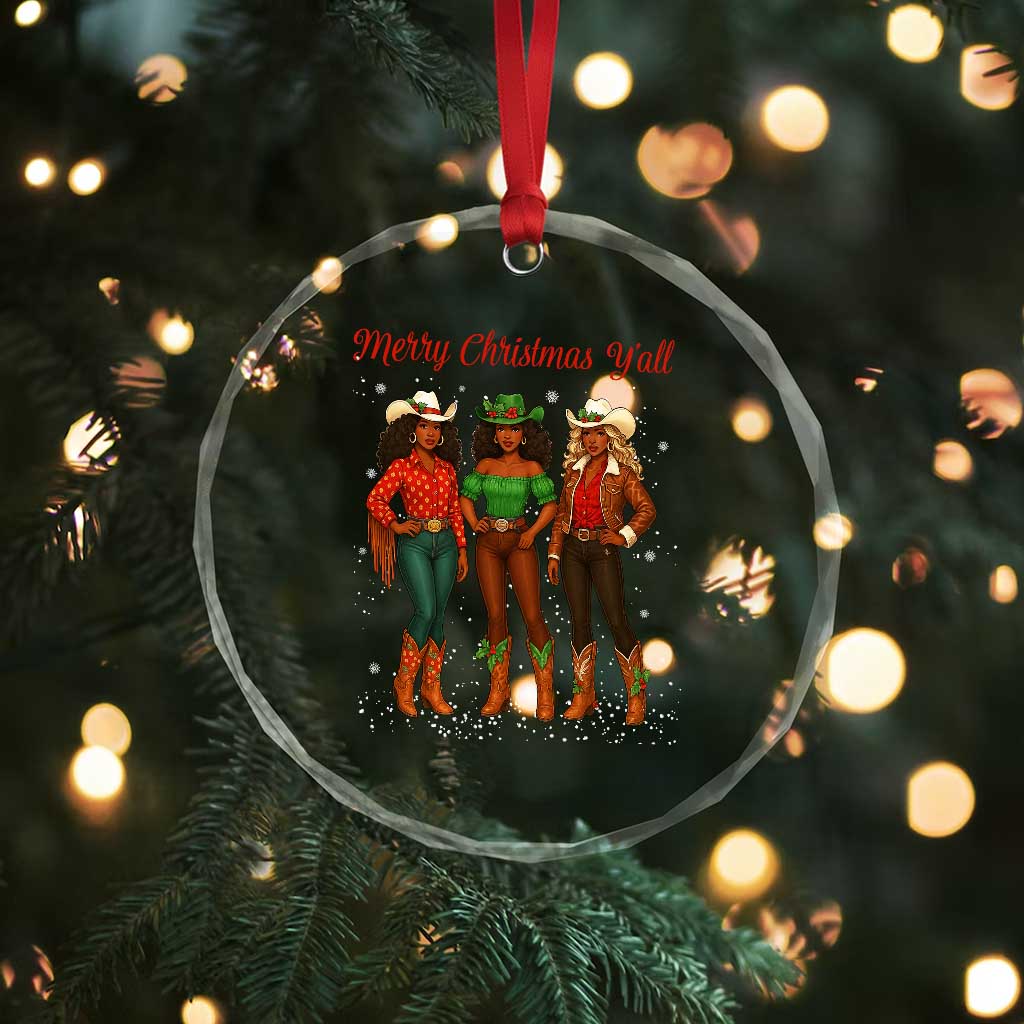Black African American Cowgirl Christmas Crystal Glass Ornament Retro Western Howdy TS14 Print Your Wear