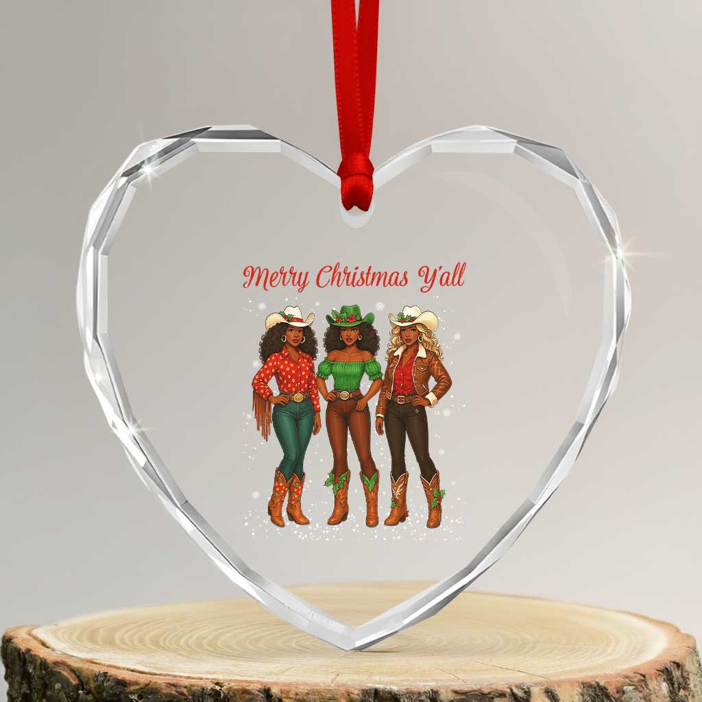 Black African American Cowgirl Christmas Heart Crystal Glass Ornament Retro Western Howdy TS14 Transparent Glass 3'' Heart Print Your Wear