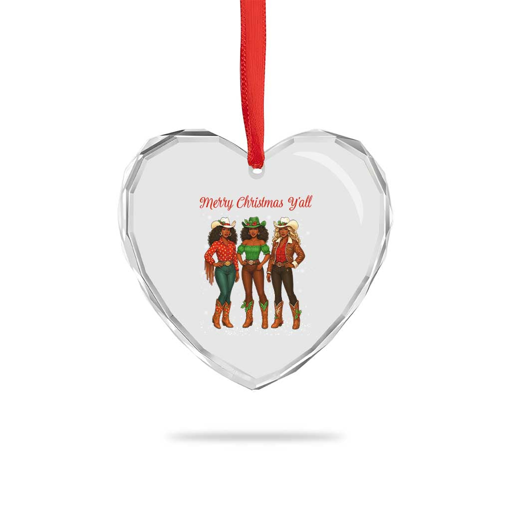 Black African American Cowgirl Christmas Heart Crystal Glass Ornament Retro Western Howdy TS14 Print Your Wear