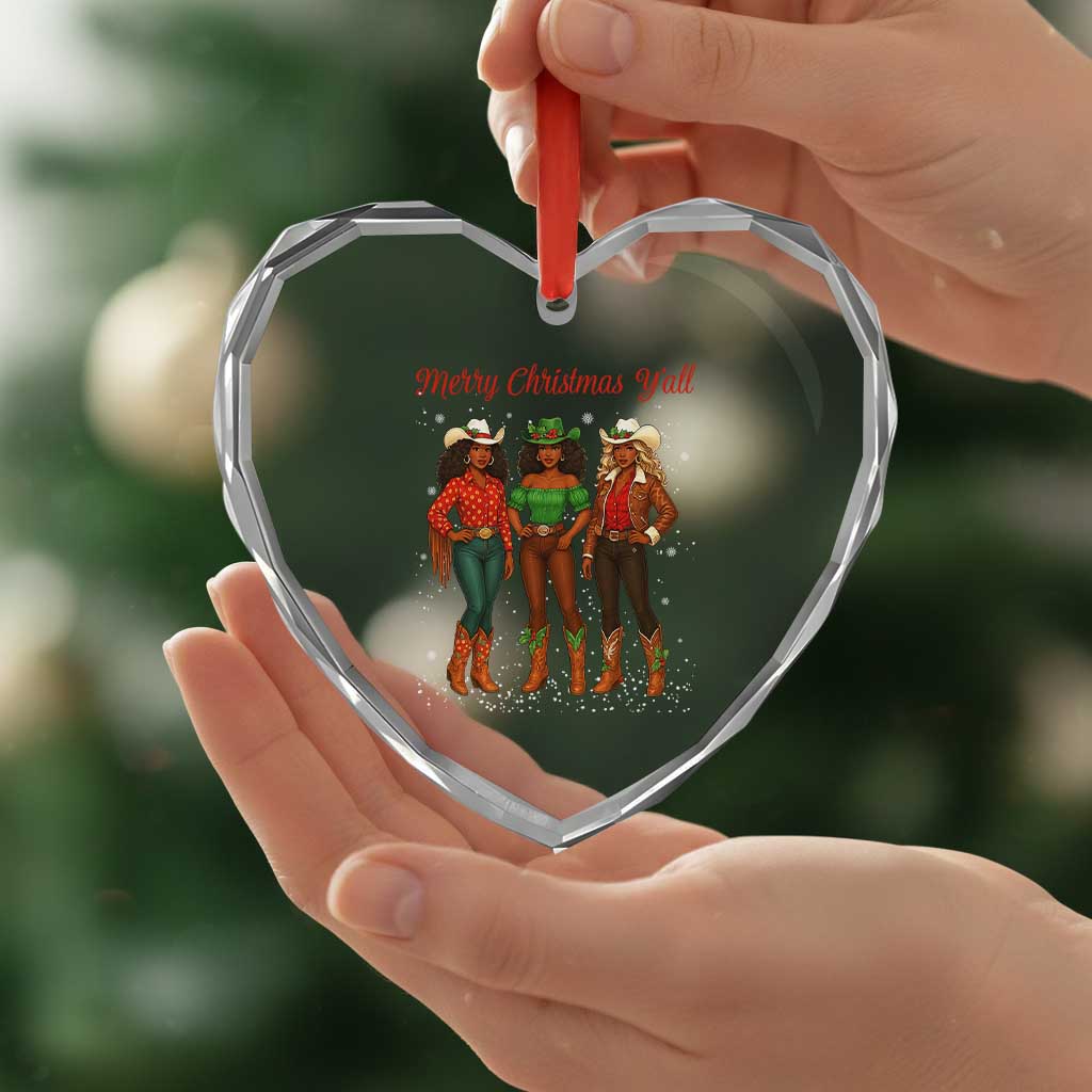 Black African American Cowgirl Christmas Heart Crystal Glass Ornament Retro Western Howdy TS14 Print Your Wear