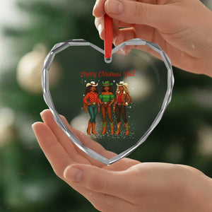 Black African American Cowgirl Christmas Heart Crystal Glass Ornament Retro Western Howdy TS14 Print Your Wear