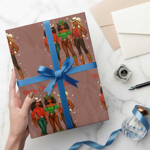Black African American Cowgirl Christmas Wrapping Paper Roll Retro Western Howdy TS14 Mocha Print Your Wear