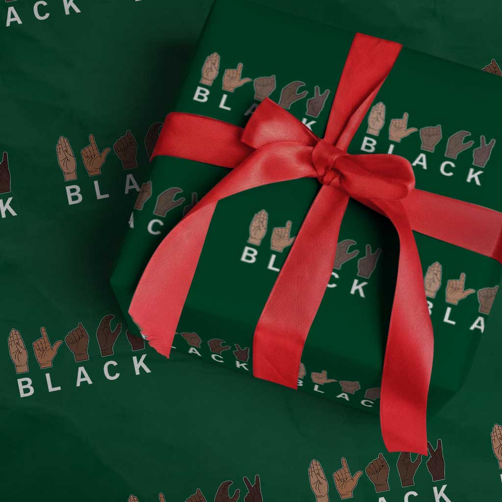 Black Asl Sign Language Hands Signs African American Month Wrapping Paper Roll TS11 Green Print Your Wear