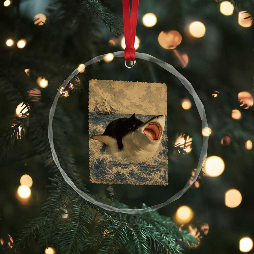 Black Cat Biting Shark Anime Graphic Japanese Crystal Glass Ornament Vintage Graphic Ukiyo-e Art TS10 Print Your Wear
