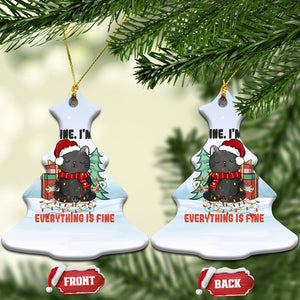 Black Cat Christmas Ceramic Ornament It's Fine I'm Fine Everything Is Fine Xmas Light Funny Xmas Vibe TS02 Christmas Tree White Printyourwear