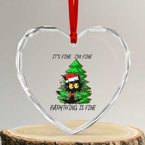 Black Cat Christmas Heart Crystal Glass Ornament It's Fine I'm Fine Everthing Is Fine Funny Xmas TS02 Transparent Glass 3'' Heart Print Your Wear