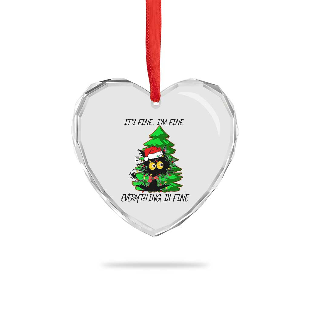 Black Cat Christmas Heart Crystal Glass Ornament It's Fine I'm Fine Everthing Is Fine Funny Xmas TS02 Print Your Wear