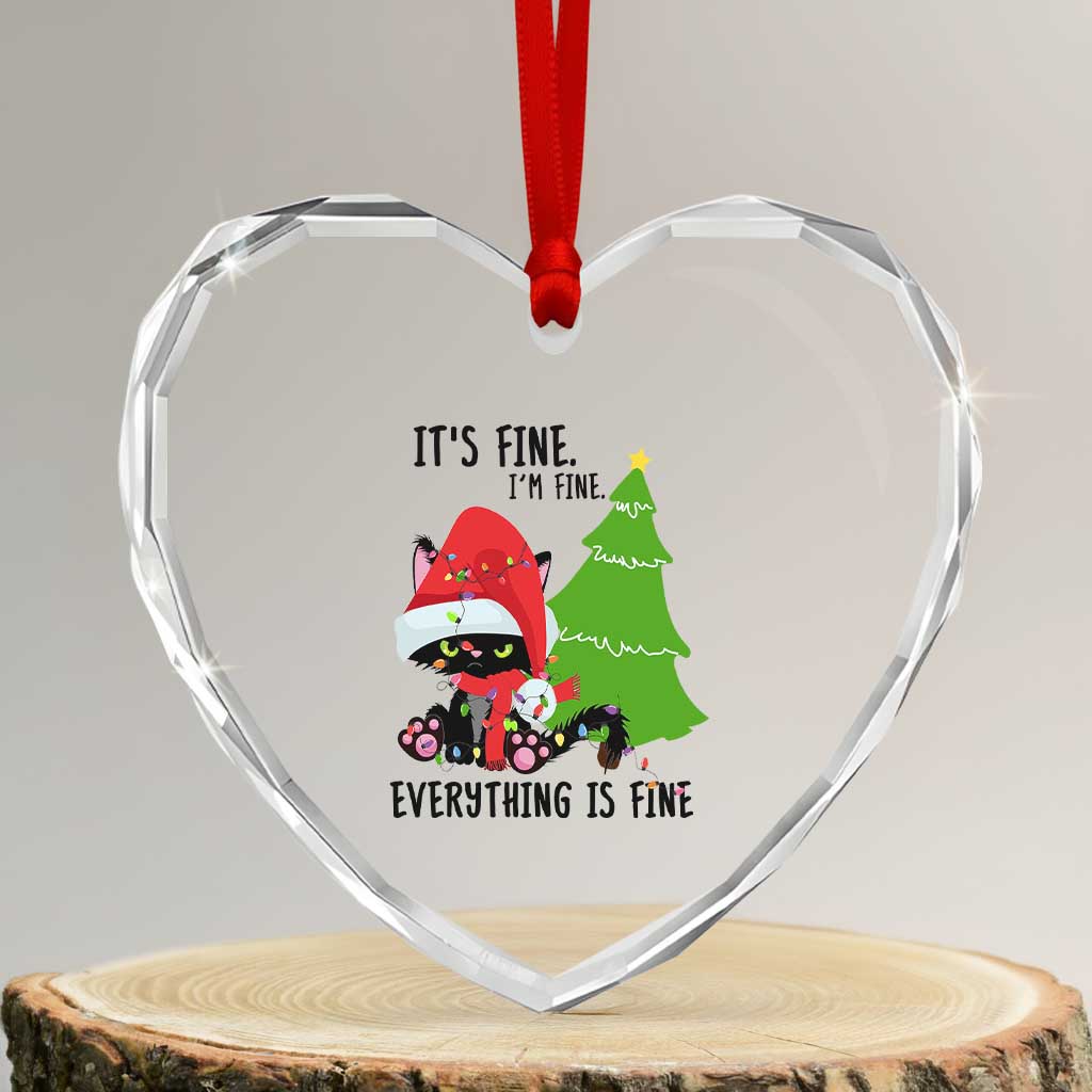 Black Cat Christmas Heart Crystal Glass Ornament It's Fine I'm Fine Everything Is Fine TS02 Transparent Glass 3'' Heart Print Your Wear