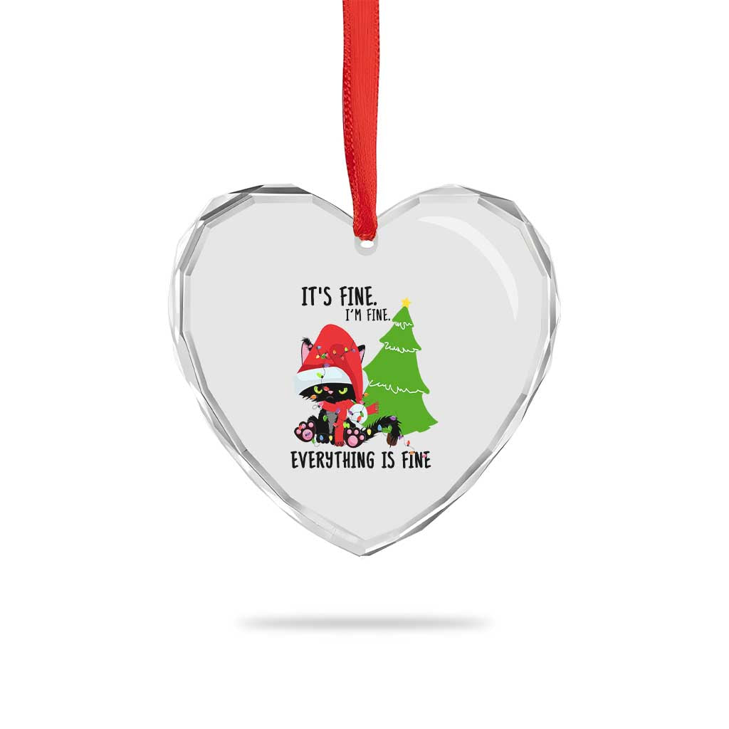 Black Cat Christmas Heart Crystal Glass Ornament It's Fine I'm Fine Everything Is Fine TS02 Print Your Wear