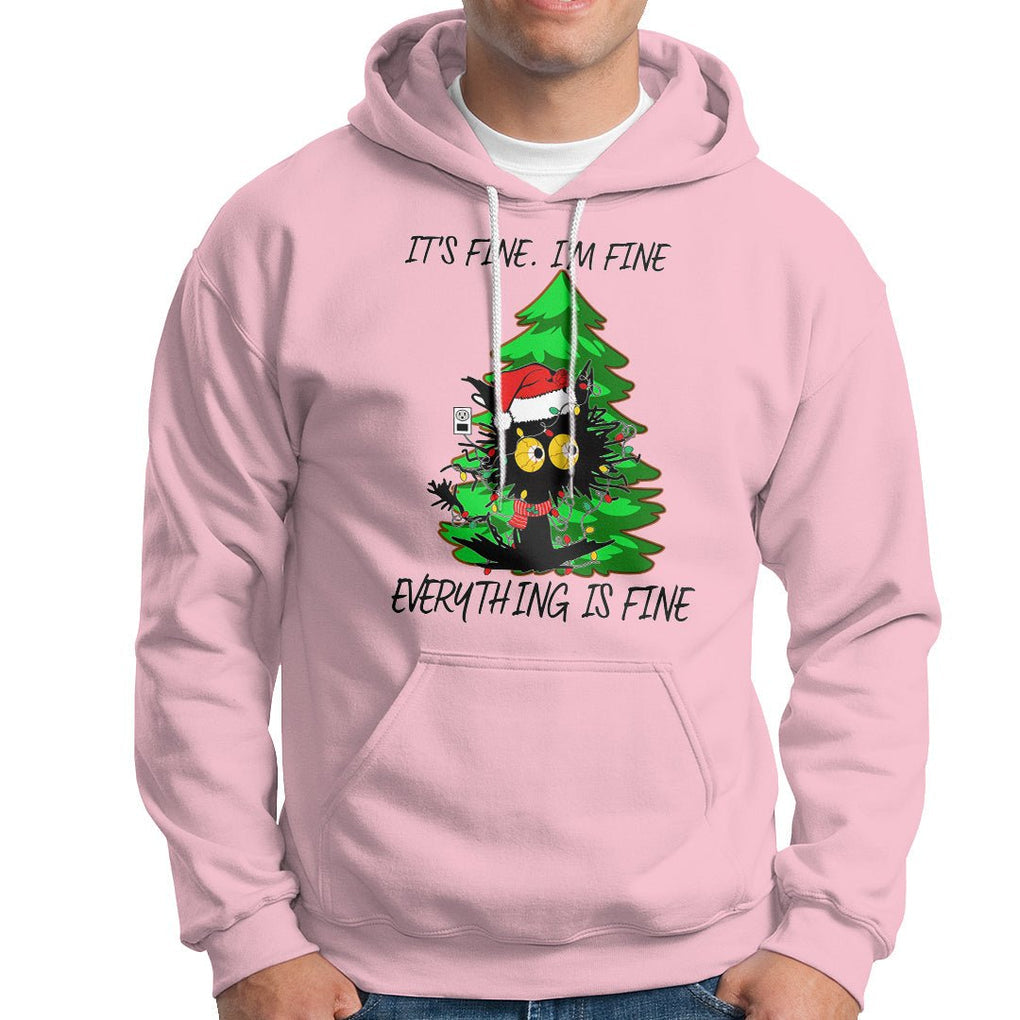 Black Cat Christmas Hoodie It's Fine I'm Fine Everthing Is Fine Funny Xmas TS02 Light Pink Printyourwear