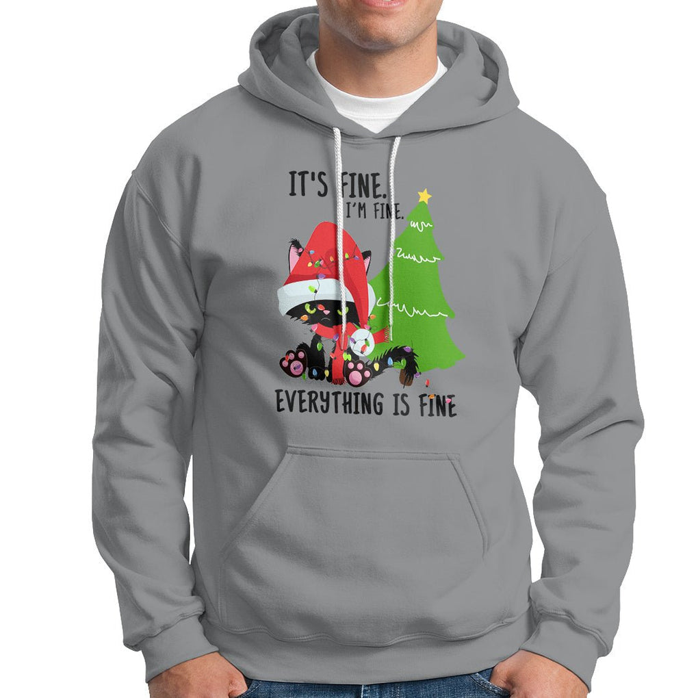Black Cat Christmas Hoodie It's Fine I'm Fine Everything Is Fine TS02 Sport Gray Printyourwear