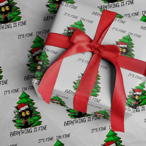 Black Cat Christmas Wrapping Paper Roll It's Fine I'm Fine Everthing Is Fine Funny Xmas TS02 White Print Your Wear