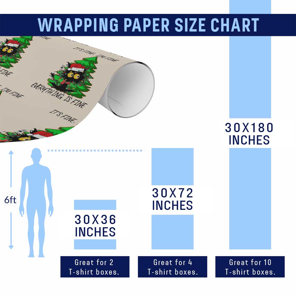 Black Cat Christmas Wrapping Paper Roll It's Fine I'm Fine Everthing Is Fine Funny Xmas TS02 Print Your Wear