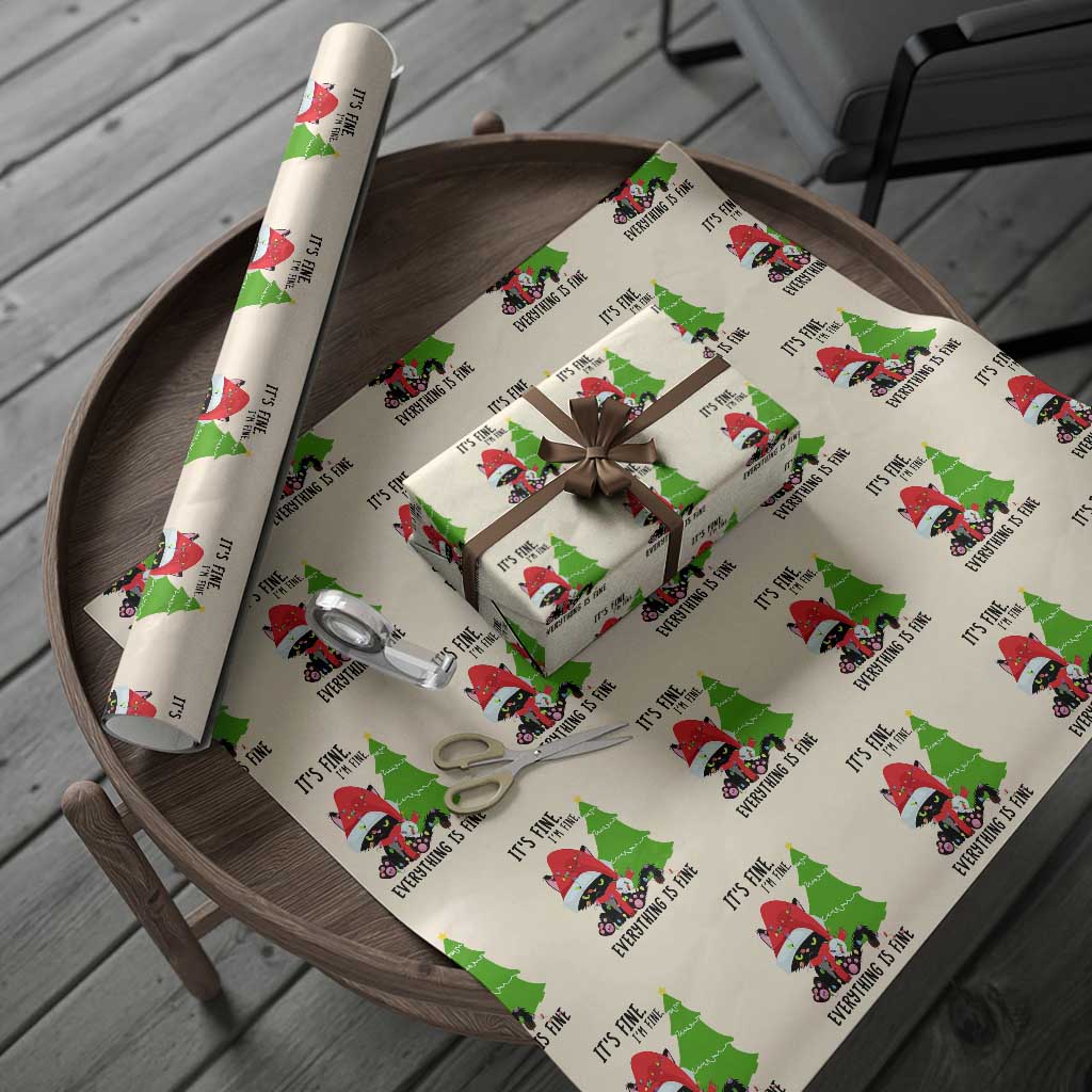 Black Cat Christmas Wrapping Paper Roll It's Fine I'm Fine Everything Is Fine TS02 Beige Print Your Wear