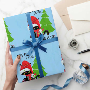 Black Cat Christmas Wrapping Paper Roll It's Fine I'm Fine Everything Is Fine TS02 Light Blue Print Your Wear