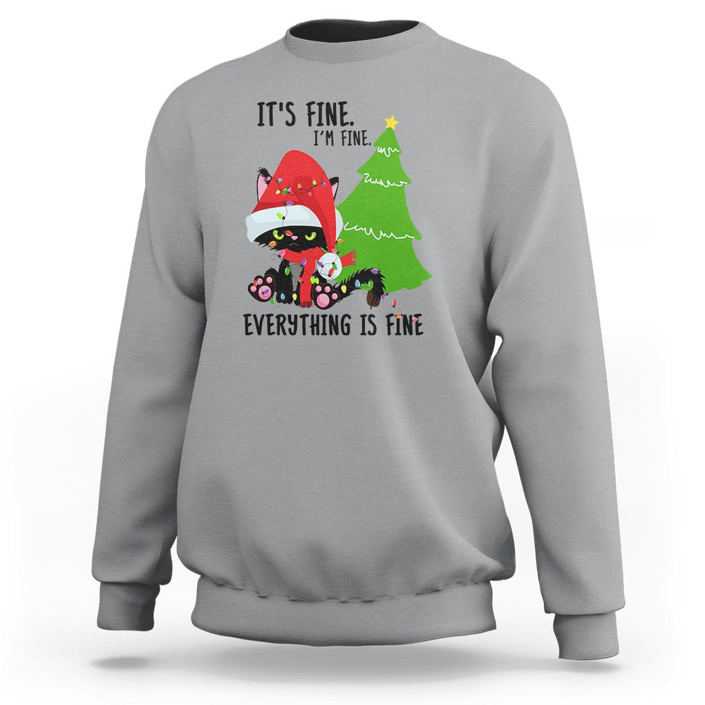 Black Cat Christmas Sweatshirt It's Fine I'm Fine Everything Is Fine TS02 Sport Gray Printyourwear