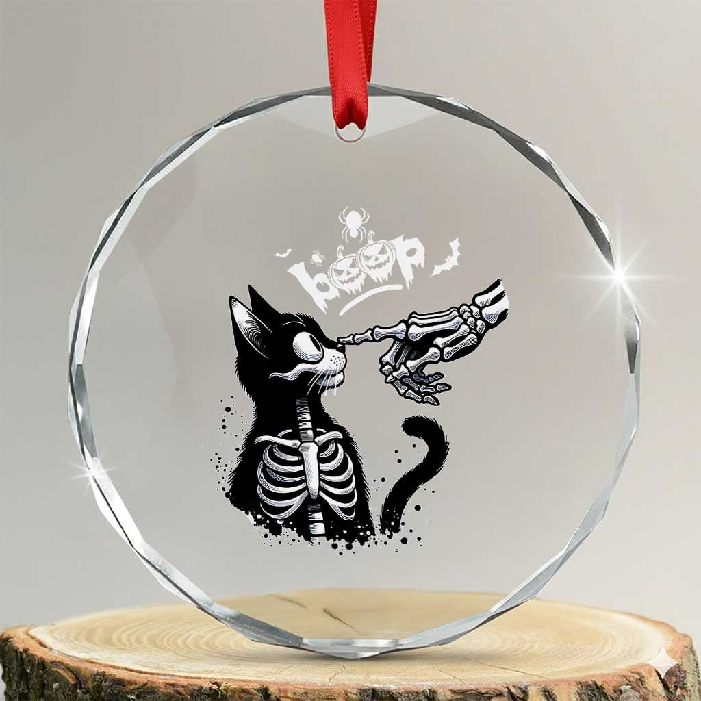 Black Cat Halloween Crystal Glass Ornament Skeleton Hand Boop TS14 Transparent Glass 3'' Circle Print Your Wear