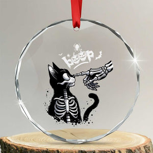Black Cat Halloween Crystal Glass Ornament Skeleton Hand Boop TS14 Transparent Glass 3'' Circle Print Your Wear