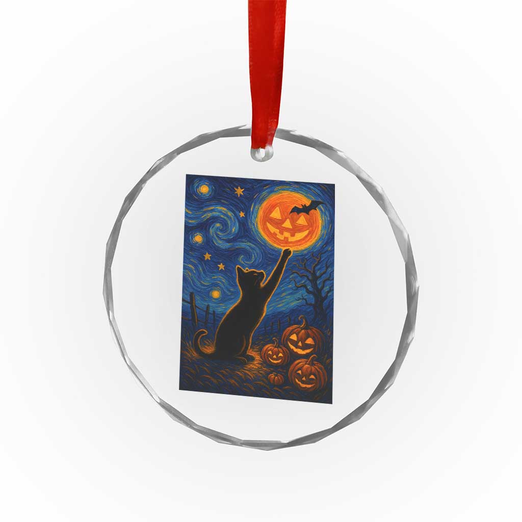 Black Cat Halloween Crystal Glass Ornament Starry Night Van Gogh TS14 Transparent Glass 3'' Circle Print Your Wear