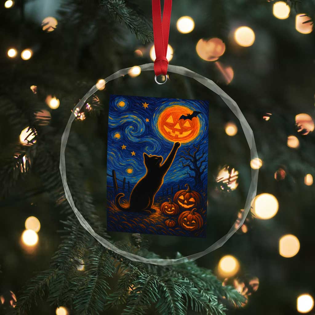 Black Cat Halloween Crystal Glass Ornament Starry Night Van Gogh TS14 Print Your Wear