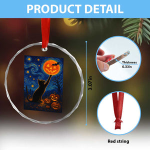 Black Cat Halloween Crystal Glass Ornament Starry Night Van Gogh TS14 Print Your Wear