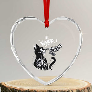 Black Cat Halloween Heart Crystal Glass Ornament Skeleton Hand Boop TS14 Transparent Glass 3'' Heart Print Your Wear