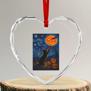 Black Cat Halloween Heart Crystal Glass Ornament Starry Night Van Gogh TS14 Transparent Glass 3'' Heart Print Your Wear