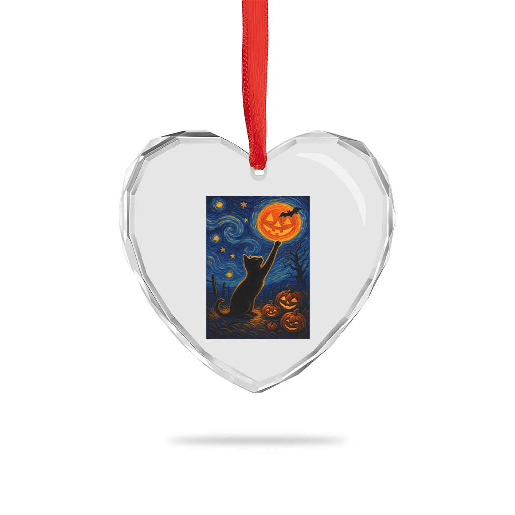 Black Cat Halloween Heart Crystal Glass Ornament Starry Night Van Gogh TS14 Print Your Wear