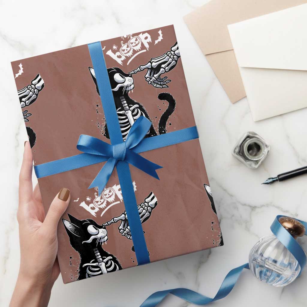Black Cat Halloween Wrapping Paper Roll Skeleton Hand Boop TS14 Mocha Print Your Wear