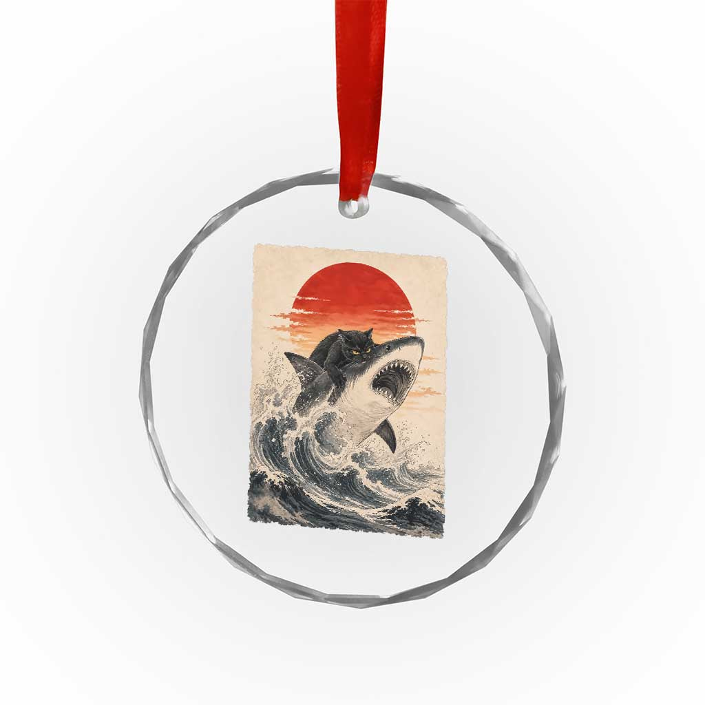 Black Cat Hunting Shark Ukiyo e Ocean Art Crystal Glass Ornament Funny Japanese Style Graphic TS11 Print Your Wear