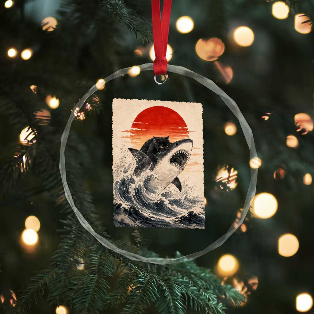 Black Cat Hunting Shark Ukiyo e Ocean Art Crystal Glass Ornament Funny Japanese Style Graphic TS11 Print Your Wear