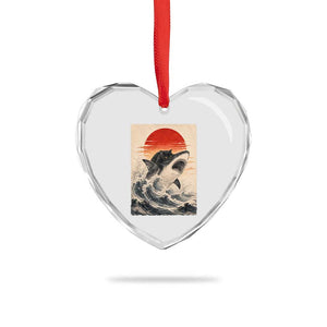 Black Cat Hunting Shark Ukiyo e Ocean Art Heart Crystal Glass Ornament Funny Japanese Style Graphic TS11 Print Your Wear