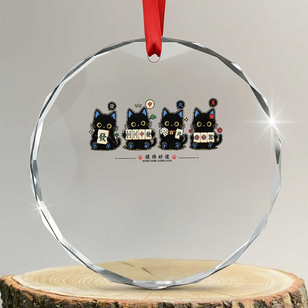 Black Cat Mahjong Lover Cute Graphic Crystal Glass Ornament