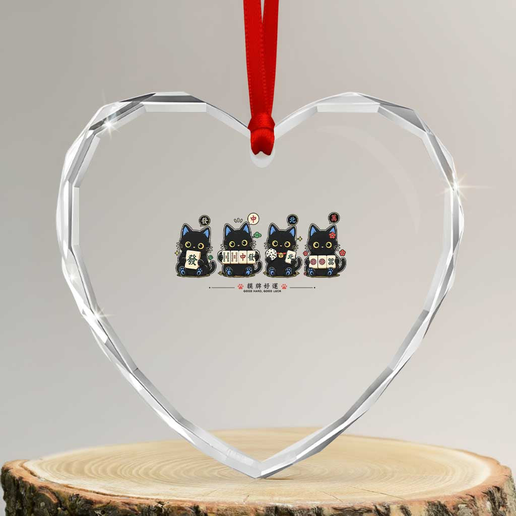 Black Cat Mahjong Lover Cute Graphic Heart Crystal Glass Ornament