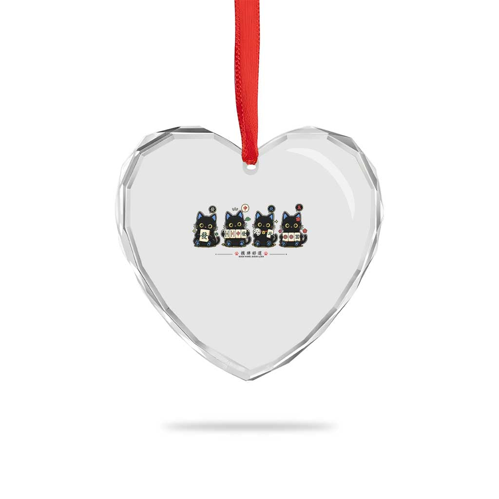 Black Cat Mahjong Lover Cute Graphic Heart Crystal Glass Ornament