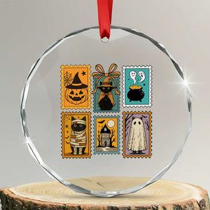 Black Cat Pumpkin Crystal Glass Ornament Retro Halloween Ghots Cat Stamp TS10 Transparent Glass 3'' Circle Print Your Wear