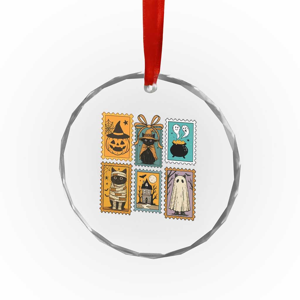 Black Cat Pumpkin Crystal Glass Ornament Retro Halloween Ghots Cat Stamp TS10 Print Your Wear