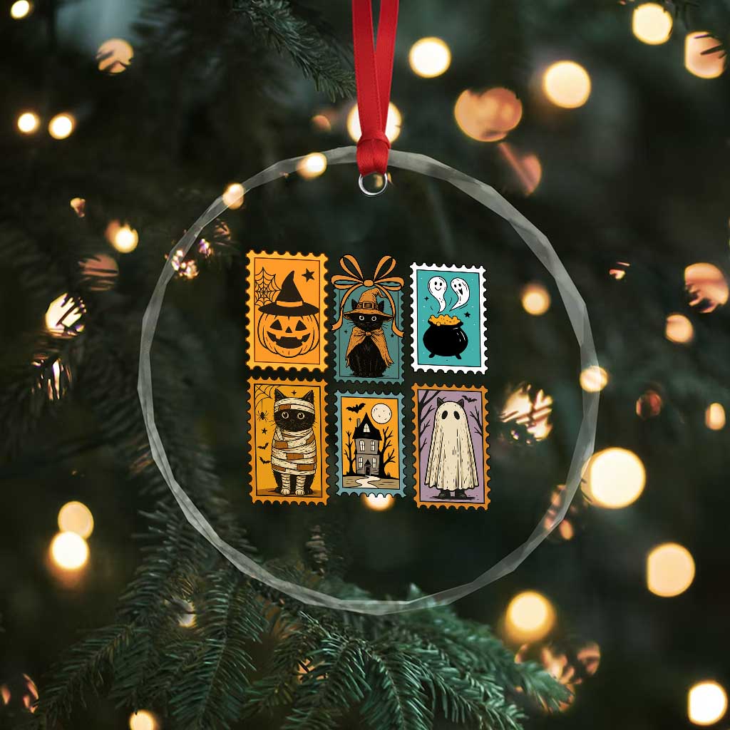 Black Cat Pumpkin Crystal Glass Ornament Retro Halloween Ghots Cat Stamp TS10 Print Your Wear
