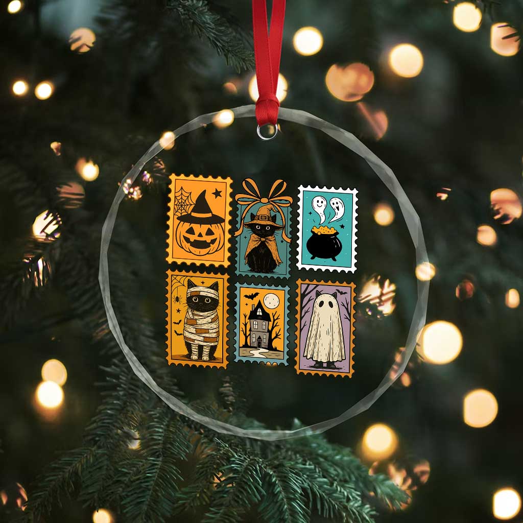 Black Cat Pumpkin Crystal Glass Ornament Retro Halloween Ghots Cat Stamp TS10 Print Your Wear