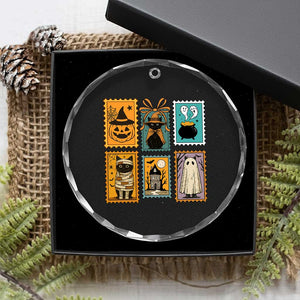 Black Cat Pumpkin Crystal Glass Ornament Retro Halloween Ghots Cat Stamp TS10 Print Your Wear
