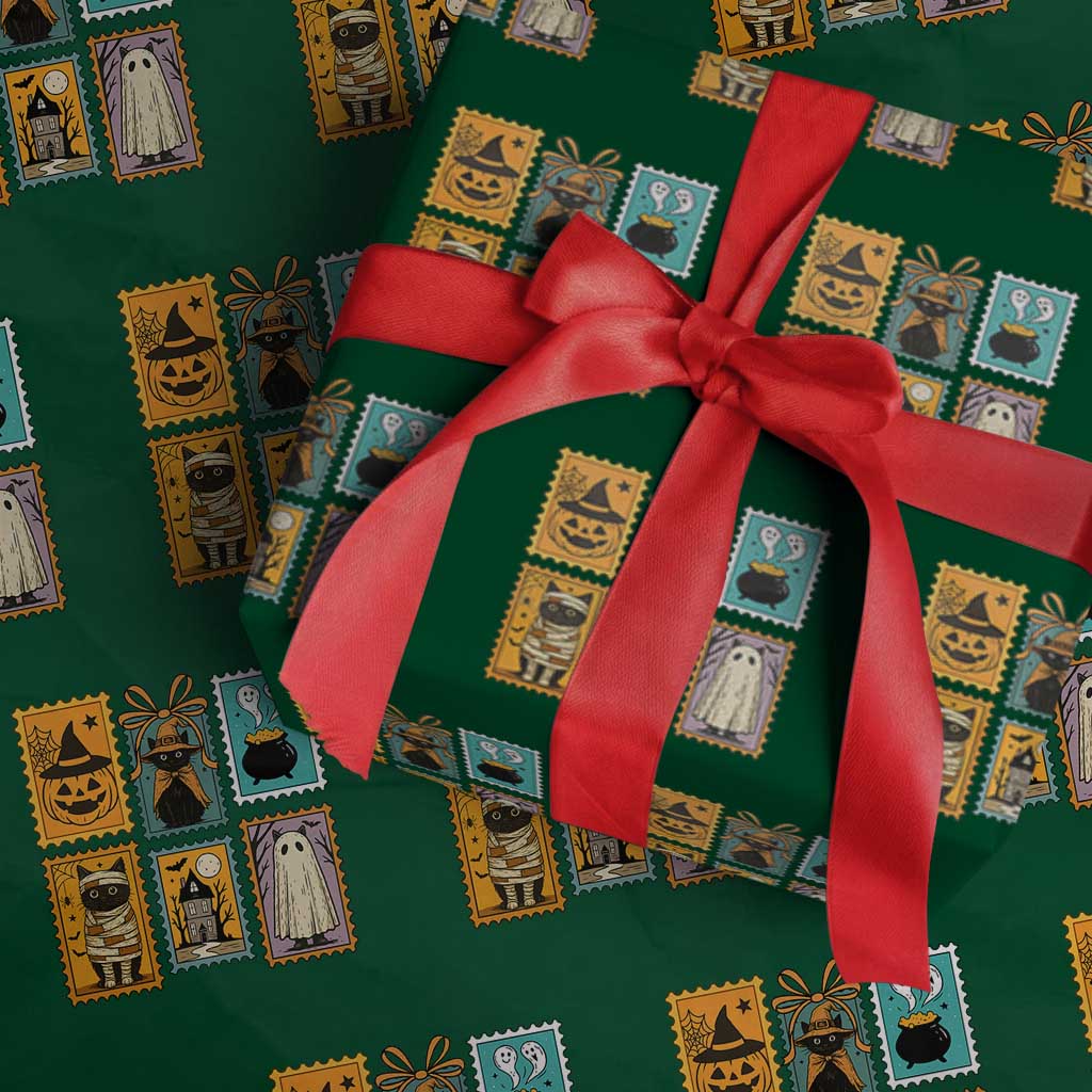 Black Cat Pumpkin Wrapping Paper Roll Retro Halloween Ghots Cat Stamp TS10 Green Print Your Wear