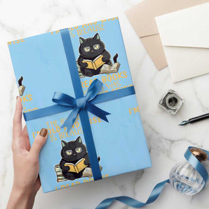 Black Cat Reading Wrapping Paper Roll I'm Old And Wise Because I Read Books When I Was Young And Stupid Funny Reading Lover TS02 Light Blue Print Your Wear